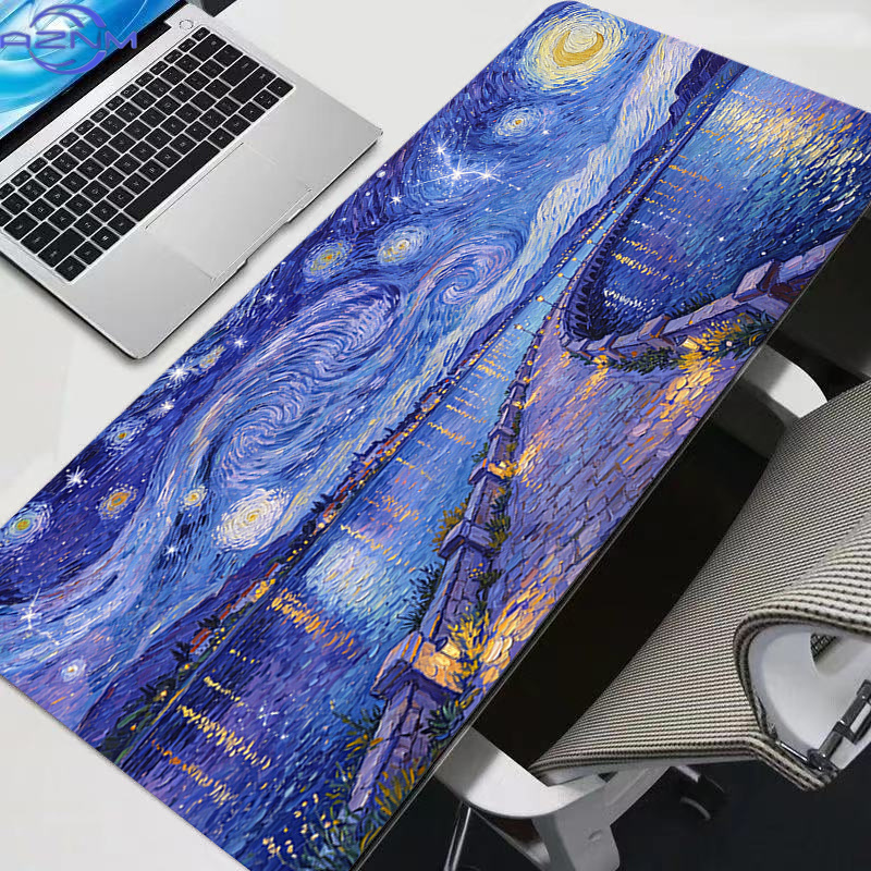 Retro Gaming Desk Setup - Retro Starry Night Art muismat, XXL