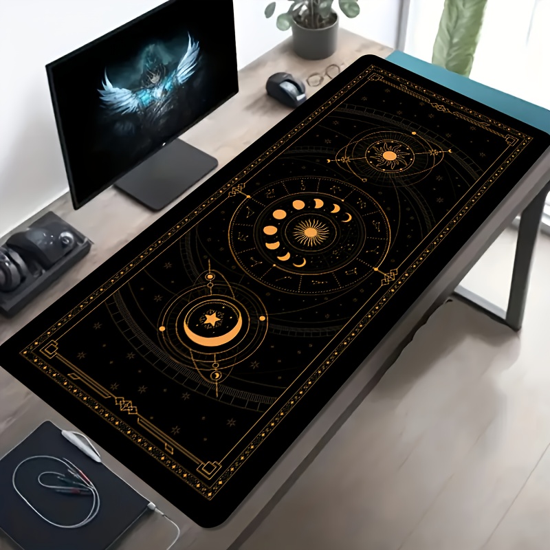 Retro Gaming Desk Setup - Gouden Retro Zodiac Astrologie Bureaumat Grote